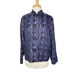 CHICOS DESIGNS Elephant Warrior Embroidered Silk Blend Jacket Purple Medium 1